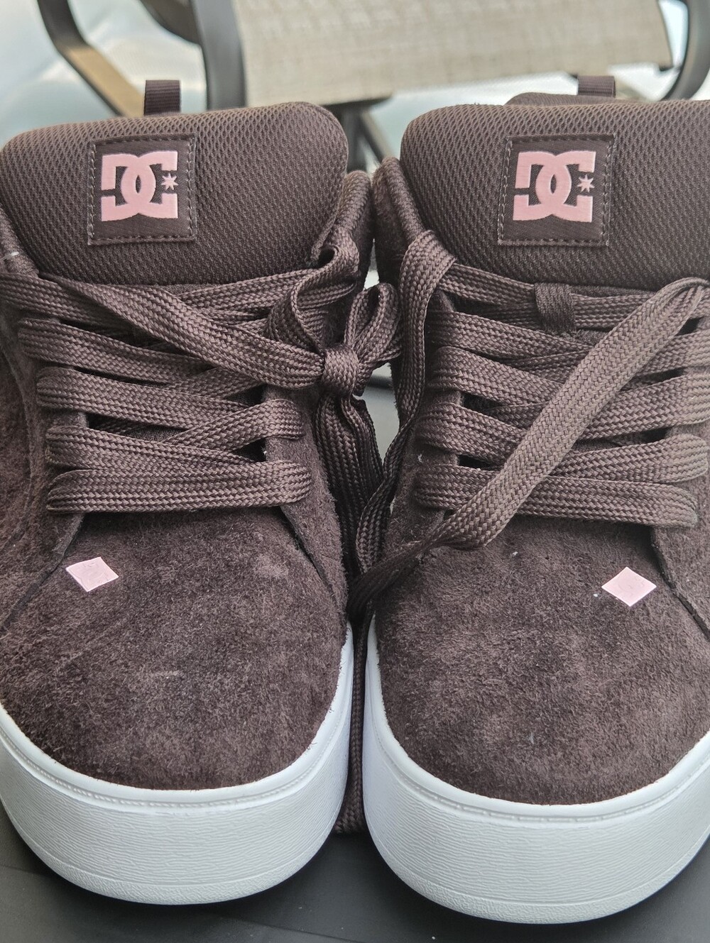 DC Brown Suede Women's High-Top Sneakers with Pink Accents